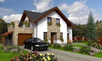 House with a terrace over the garage.